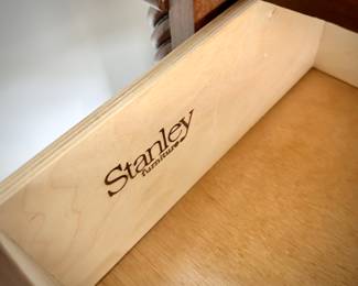 Pair of Stanley three-drawer bedside stands with marble tops