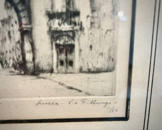 Bruno Croatto original etching - Via Fillalunga in Lucca