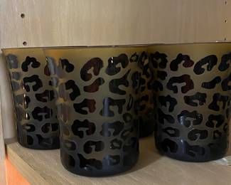 Up close of the leopard double old fashioned glasses