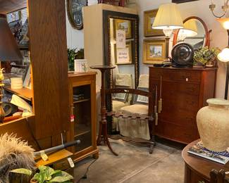 Antique Post office desk, English riding hat and boot caddy, Victorian dresser and mirrors!!