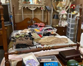 Full size head and foot board, vintage purses; ladies foundations and plus size foundations