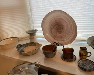 Pottery and fun hand blown glass decorative bowl