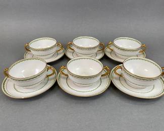 Haviland Limoges,"Castiglione" Bouillon Cups And Saucers (12 Pieces)
