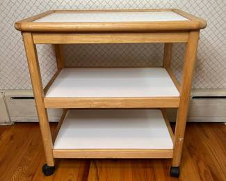 Vintage Wood And Formica Serving Cart On Casters
