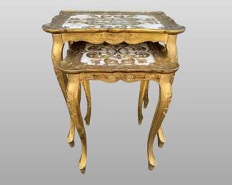Italian Rococo Style Parcel Gilt And Paint Decorated Nesting Tables
