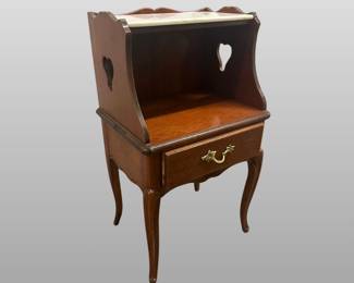 French Provincial Louis XV Style Night Stand Or End Table With Marble Top
