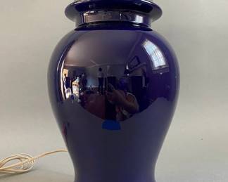 Blue Glazed Ceramic Urn Shaped Table Lamp
