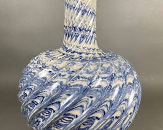 Large Scale Modernist Blue And White Stoneware Twisting Vase, 1983
