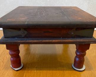 Anglo Indian Red Painted Wood Bajot Stool
