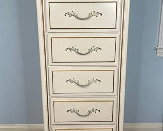 Vintage Lea French Provincial, Louis XV Style White Painted And Gilt Decorated Lingere Chest

