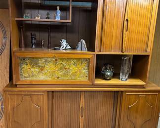 Mid Century Credenza w/ Stained Glass and Tambour Doors