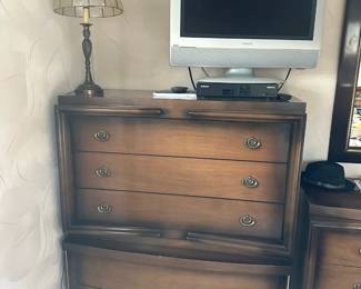 Mid century Chest of Drawers, TV, Lamp