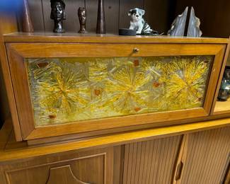 Mid Century Credenza w/ Stained Glass and Tambour Doors