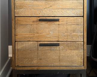 Rustic Wood Three-Drawer Side Table with Metal Frame. Each Measures 19" W x 16" D x 28" H. Photo 1 of 2.