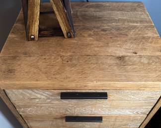 Rustic Wood Three-Drawer Side Table with Metal Frame. Each Measures 19" W x 16" D x 28" H. Photo 2 of 2.
