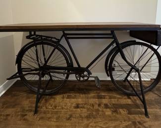 Lin Industrial Black Distressed Wood Bar-Height Gathering Table / Console. Photo 1 of 4.