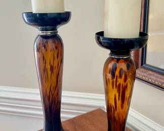 Murano style glass pillar candle holders