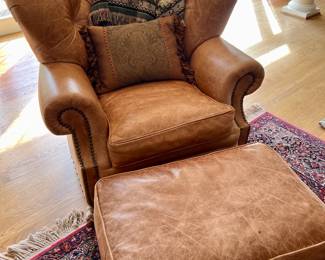 Drexel Heritage leather armchair and ottoman