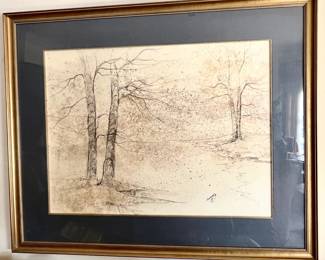Framed original watercolor signed by Anna Sandhu Ray 