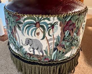 Round elephant print ottoman