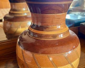 Hand carved wood vase signed by Rick Walker