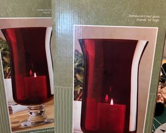 Kirkland red hurricane pillar candle holders (new in box)