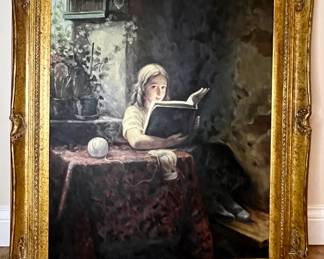 Framed reproduction of ​​​​​​"Young Girl Reading" by Johann Georg Meyer von Bremen