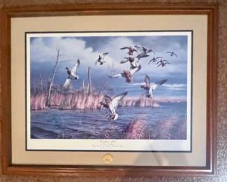 Framed limited edition print for Ducks Unlimited International "Greenhead Alert" numbered and signed by David A. Maass (#3062/5300)