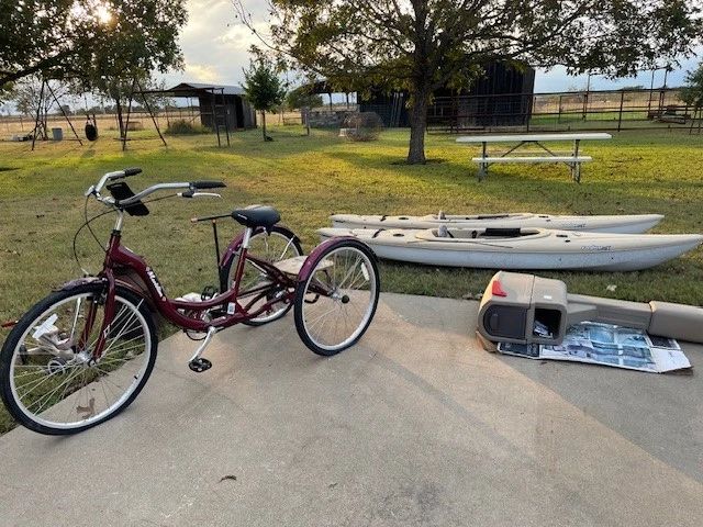 Adult trike, kayaks, new mailbox set up