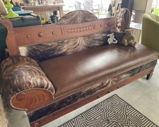 Unique art deco cowhide couch