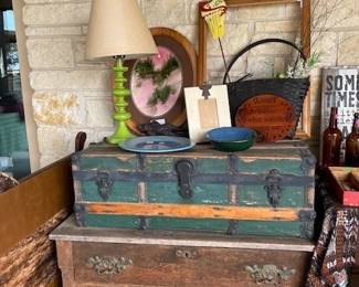 antique chest and green trunk