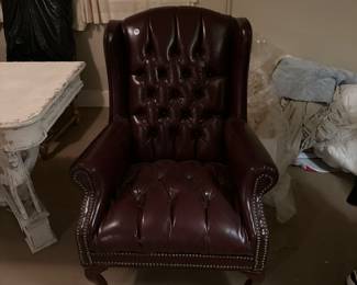 Pair of Vinyl Oxblood Chesterfield Chairs