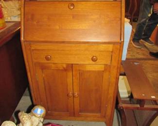 walnut drop front desk, magazine rack