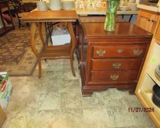oak Christmas tree table and nightstands