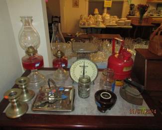 oil lamps, insulator, scale, gas can, iron