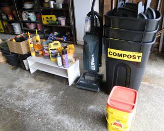 Three Compost bins, new, never used, and just so you know, those kitty litter bins contain potting soil