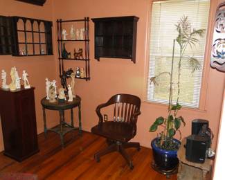 We have lots of wonderful shelving of displaying items, and unique pieces, and a vintage wood office chair too