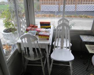 Vintage wood table and chair set with 3 chairs