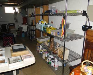 The metal shelving unit is also for sale, and just to make mention of it again, all the paint and stain supplies on the bottom shelf are going to be free of charge