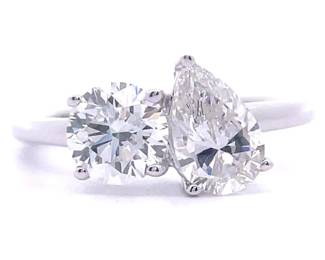 2.00 Carat Pear & Round Diamond Toi et Moi 2-Stone Ring in 14k White Gold