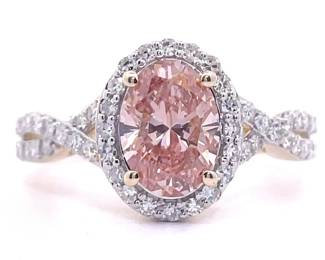 Oval 2.00 Carat Fancy Pink & White Diamond Infinity Symbol Pavé Ring in 14k Yellow Gold