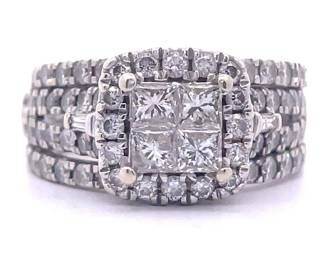 2.00 Carat Natural Diamond Illusion Halo Four-Row Engagement Bridal Ring in 14k Yellow Gold