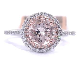 EFFY Designer 1.45 Carat Round Morganite & Pavé Diamond Double Halo Filigree Ring in 14k Two-Tone Gold