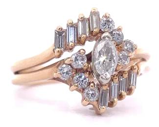 0.60 Carat Natural Diamond Marquise Chevron Cluster Bridal Engagement Ring in 14k Yellow Gold