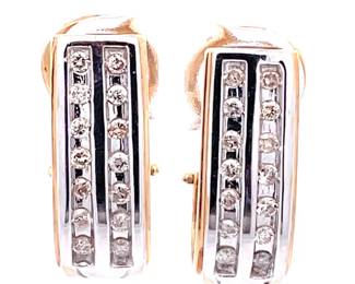 .30 Carat Natural Diamond Hoop Estate Earrings with Omega Backs in Two-Tone Gold