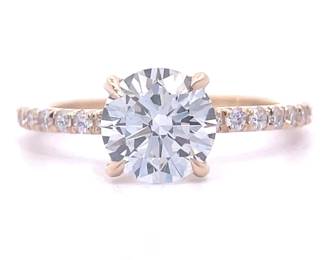 Classic 2.02 Carat Diamond Solitaire Pavé Ring in 14k Yellow Gold