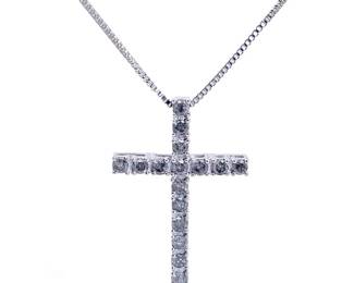 0.50 Carat Natural Diamond Classic Cross Pendant 18" Necklace