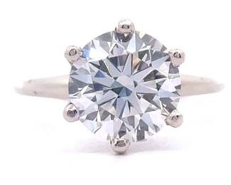 3.12 Carat Round Brilliant Cut Diamond 6-Prong Tiffany Style Solitaire Ring in 14k White Gold