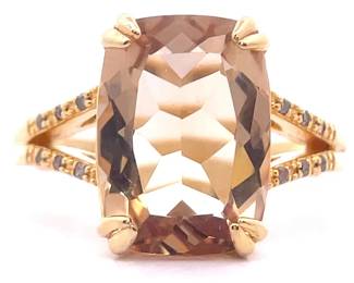 Morganite & Pavé Natural Diamond Split Shoulder Shank Ring