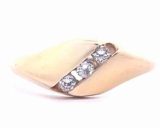 0.10 Carat Natural Diamond Three-Stone Oceanic Wave Ring in 14k Yellow Gold